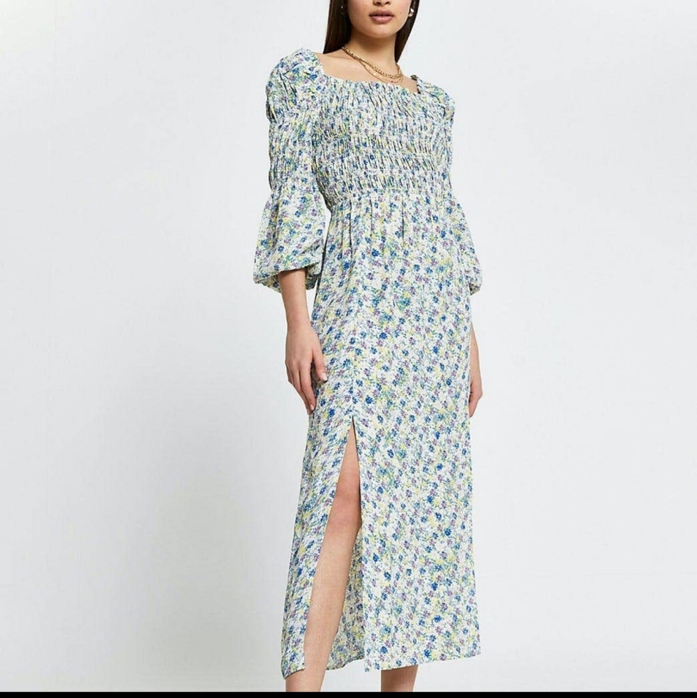 River Island Smoked Puff Sleeve Dress